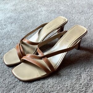 Lauren Ralph Lauren Brown and Cream Heels with Kitten Heel